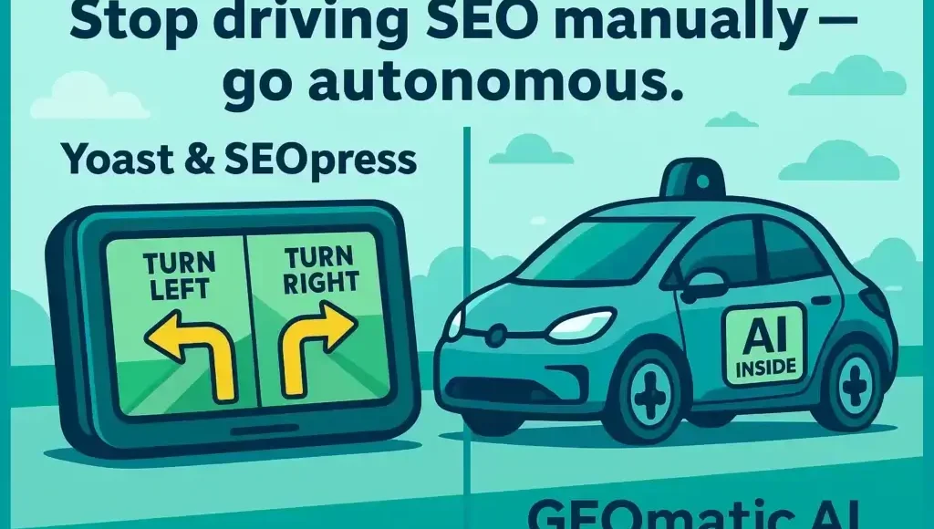Geomatic - GEOmatic AI : Image illustrant geomatic ai : the future of fully autonomous seo for wordpress dans la catégorie AI-First SEO