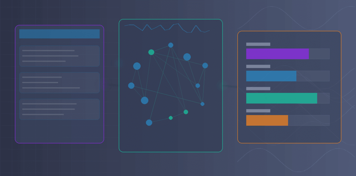 wordpress-ai-plugins-dashboard (1) Three interconnected WordPress plugin interfaces merging into unified AI optimization dashboard, rendered with modular geometric panels in deep purple, electric blue, mint green, and warm orange, left side showing traditional WordPress admin, center displaying AI analysis graphs and entity mapping, right side revealing citation performance metrics, gradient background from structured grid to flowing data streams, modern technical aesthetic with clean typography indicators, subtle glow effects highlighting key features, no actual text readable, 1200×628 dimensions.