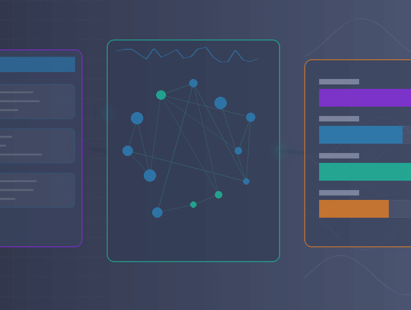 Three interconnected WordPress plugin interfaces merging into unified AI optimization dashboard, rendered with modular geometric panels in deep purple, electric blue, mint green, and warm orange, left side showing traditional WordPress admin, center displaying AI analysis graphs and entity mapping, right side revealing citation performance metrics, gradient background from structured grid to flowing data streams, modern technical aesthetic with clean typography indicators, subtle glow effects highlighting key features, no actual text readable, 1200×628 dimensions.